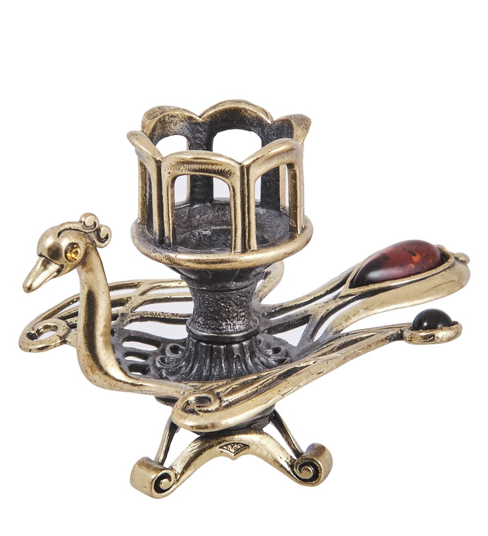 Народные промыслы AM-4025 Подсвечник «Жар-птица» (латунь, янтарь)