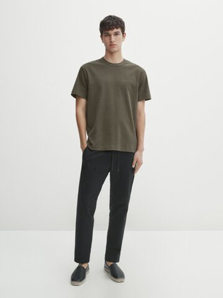 Massimo Dutti Хлопковая футболка с короткими рукавами, зеленый