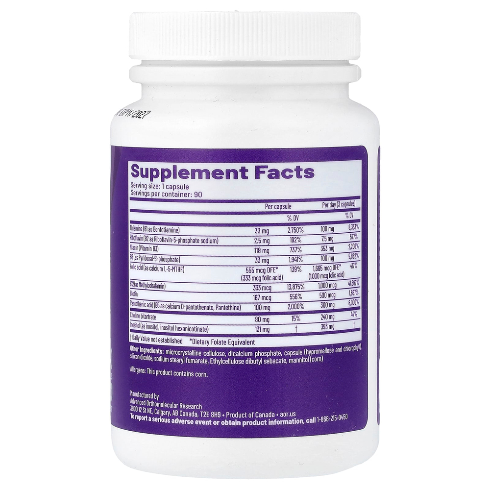 Advanced Orthomolecular Research AOR, Advanced B Complex™, 90 капсул