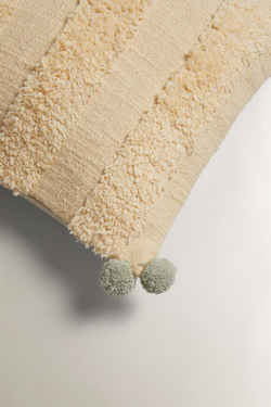 ZARA HOME ЧЕХОЛ ДЛЯ ДЕКОРАТИВНОЙ ПОДУШКИ С ПОМПОНОМ, ЖЕЛТЫЙ