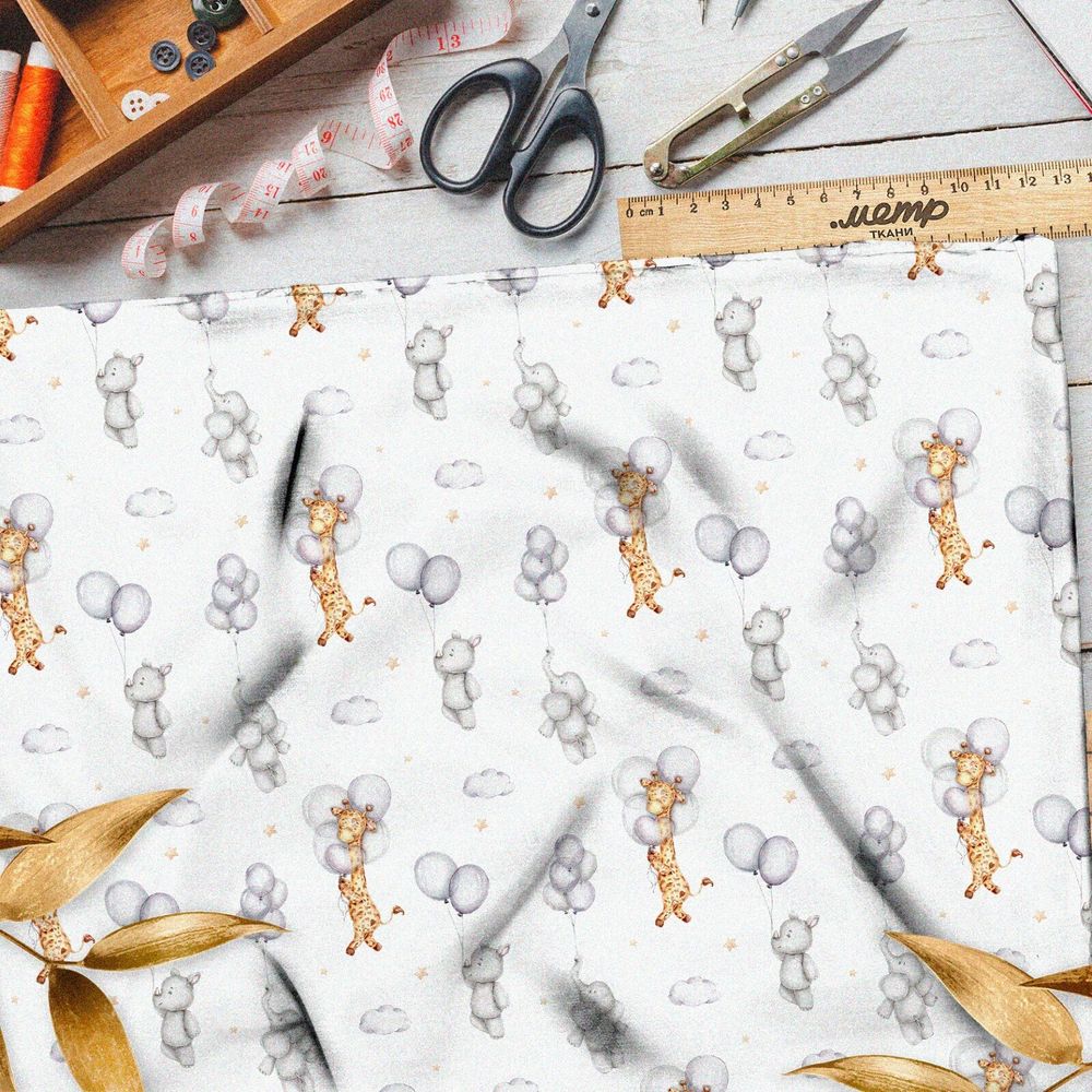 Ткань саржа зверята на воздушных шарах