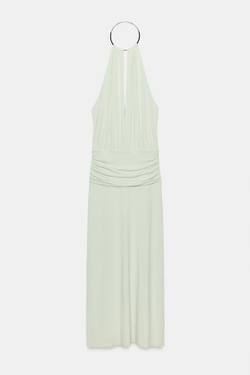 ZARA ДЛИННОЕ ПЛАТЬЕ С ЧОКЕРОМ, СЕРО-СИНИЙ