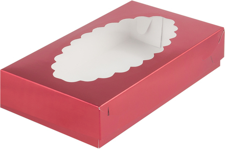 Коробка под зефир и печенье 24*14*5см красная с окном