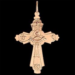 Крест нательный православный золотой с Распятием и Богородицей - оборотная сторона