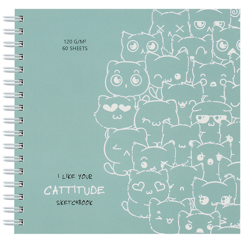Скетчбук 60л., 150*150 MESHU "Cat wave", на гребне, выб. лак, soft-touch, 120г/м2
