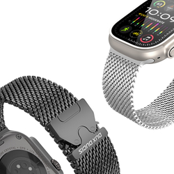 Ремешок из нержавеющей стали серебристого цвета от Dux Ducis для смарт часов Apple Watch 42, 44, 45, 46, 49мм, серия Milanese Air Series (миланская петля)