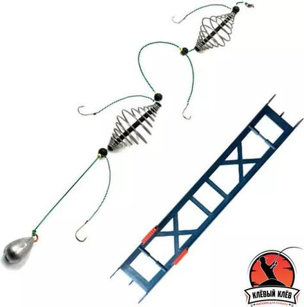 Оснастка фидерная Яман «Убийца карася №2», кормушка витая пружина 45 мм-2шт., груз капля 30г, плетеный шнур 0,25 мм, крючок №6 Chinu Ring, на мотовиле