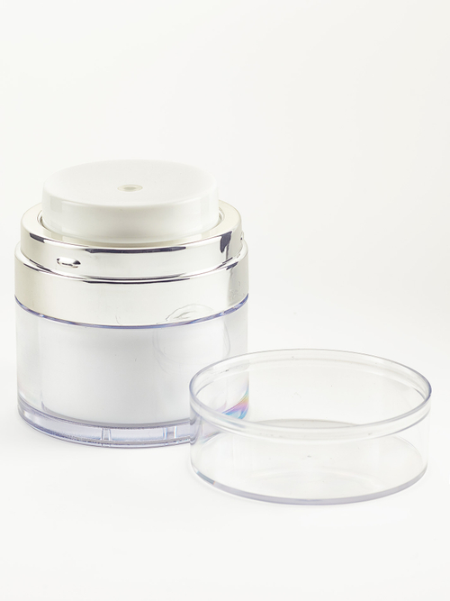 Банка с верхним дозатором белая, серебро 30 мл