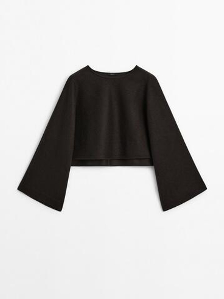 Massimo Dutti Трикотажный кейп оверсайз из смесовой шерсти, коричневый