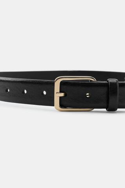 ZARA КОЖАНЫЙ РЕМЕНЬ 100% С КВАДРАТНОЙ ПРЯЖКОЙ, ЧЕРНЫЙ