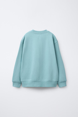 ZARA КОМПЛЕКТ ИЗ ТОЛСТОВКИ С НАДПИСЬЮ И ЛЕГИНСОВ FLARE, ЗЕЛЕНОВАТО-СИНИЙ