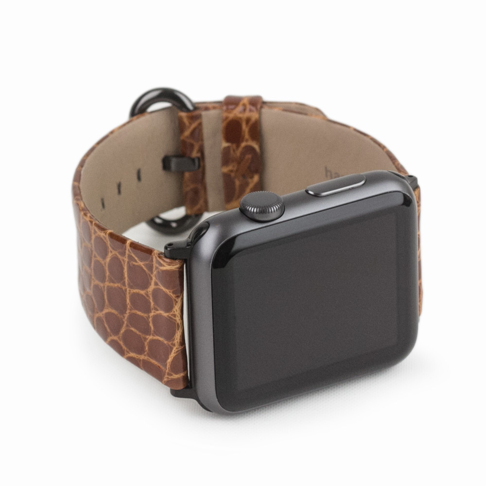 Ремешок для Apple Watch 44/45/46 mm из кожи аллигатора, цвета карамель лак