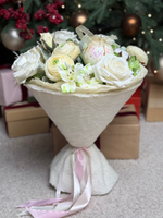 Платье для цветов. Круглая форма. Мех искусственный. Цвет:Молочный.