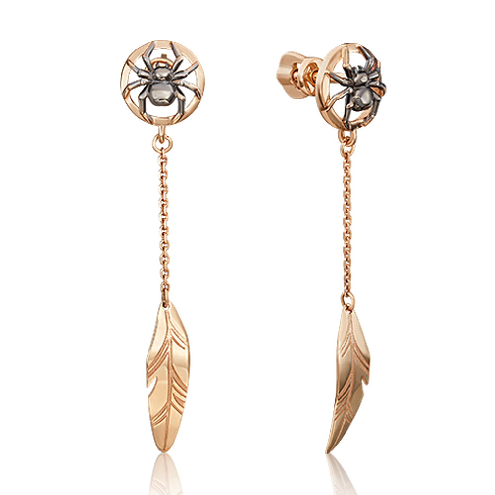 Серьги-пусеты «Ловец снов» (пожелание удачи) из красного золота