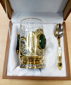 Подстаканник "Нефрит" №2 с ложечкой нефрит