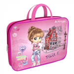 Папка с ручками 1 отделение, А4 260х340х80 мм, Alingar, ПВХ, ручки тесьма, дизайн с одной стороны, молния сверху, внутр. карм, "Юная путешественница"