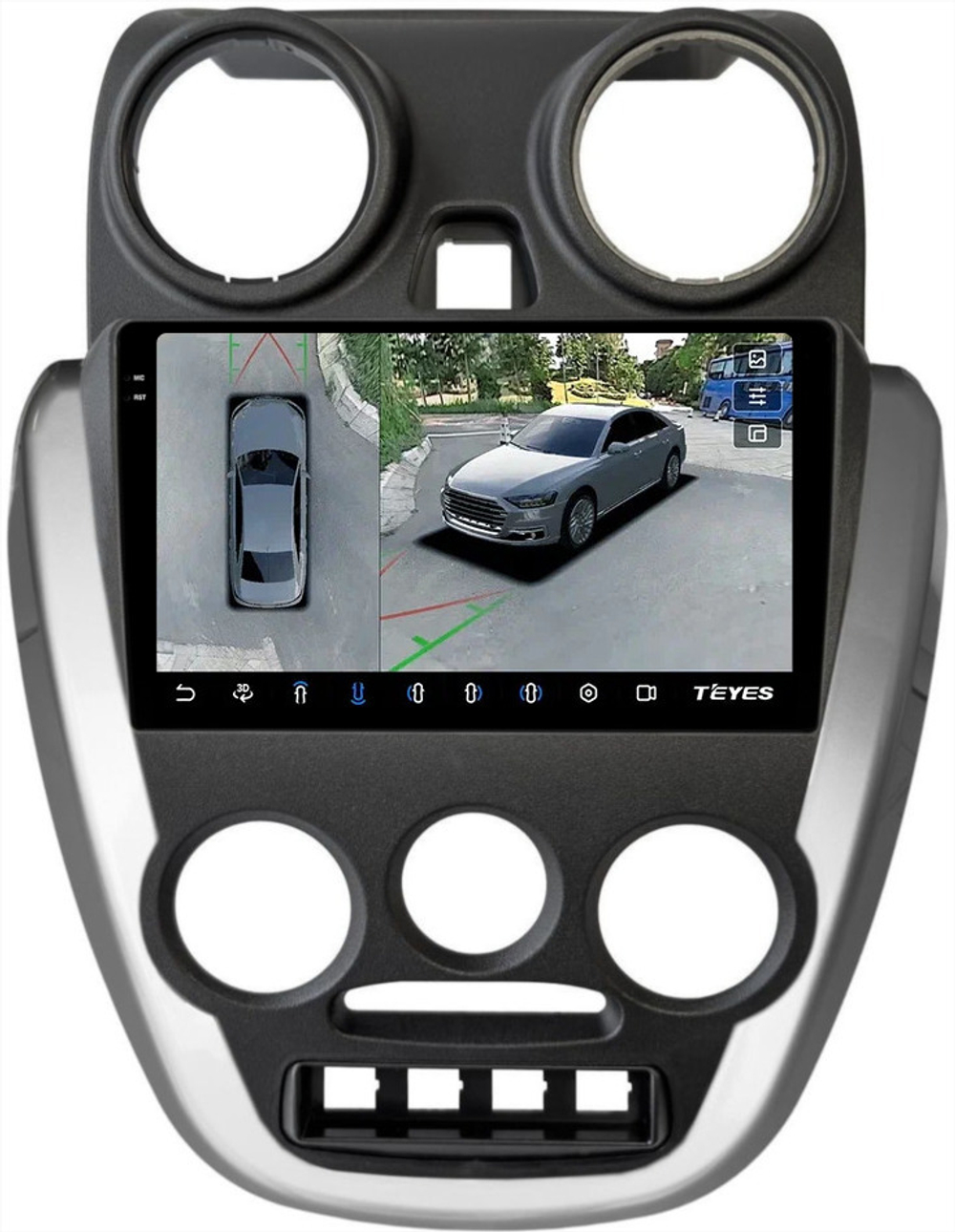 Магнитола для Lada Granta 2011-2018 (большая рамка) - Teyes CC3-2K-360 монитор 9.5" 2K QLED на Android 10, 6Гб+128Гб, CarPlay, 4G SIM-слот, 4 камеры в комплекте