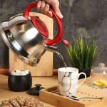 Чайник нерж, 3 л, свист, мат, ручк с силик покр, Daniks, красн, MSY-013R