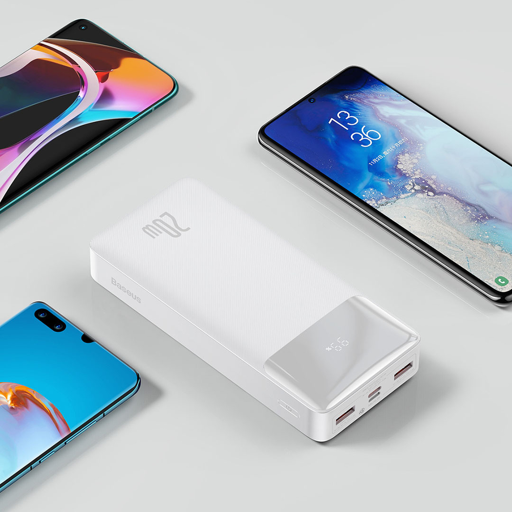 Внешний аккумулятор Baseus Bipow Digital Display Power Bank C+2U 20000mAh 20W - White