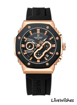 Часы наручные кварцевые NAVIFORCE на силиконовом ремешке, медный/черный W8860-01