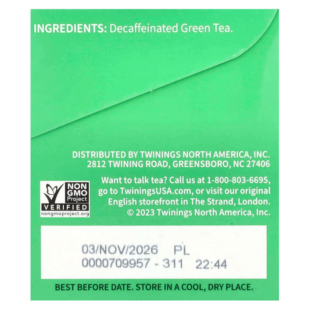 Twinings, зелёный чай, без кофеина, 20 чайных пакетиков, 40 г (1,41 унции)