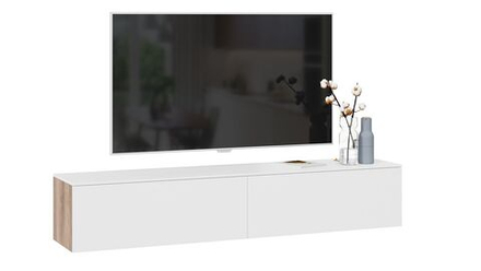 Тумба под телевизор подвесная Яблоня Беллуно/Белый софт 180х37х33 см