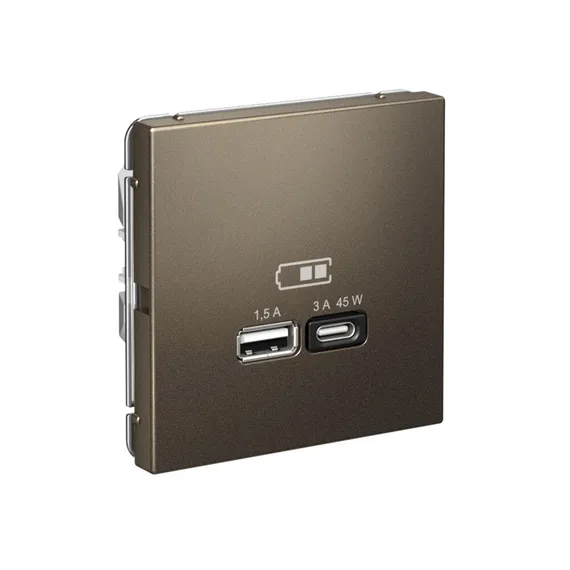 Розетка USB ArtGallery тип A+C 45Вт QC PD высокоскор. ЗУ механизм мокко SE GAL000629