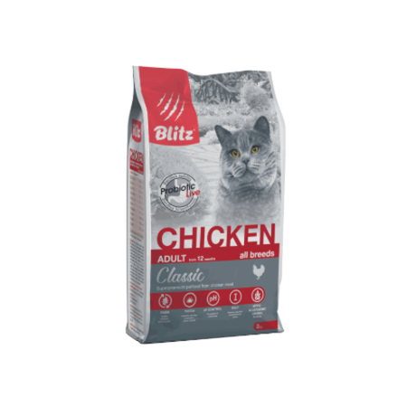 Сухой корм для взрослых кошек Blitz Classic For Adult Cats Chicken с курицей, 2 кг