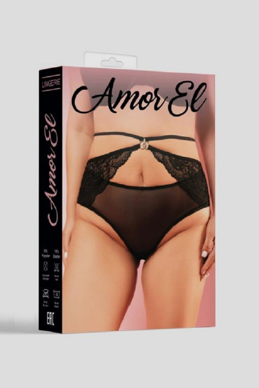 Женские трусики с серебристой фурнитурой Amor EL черные XL/XXL