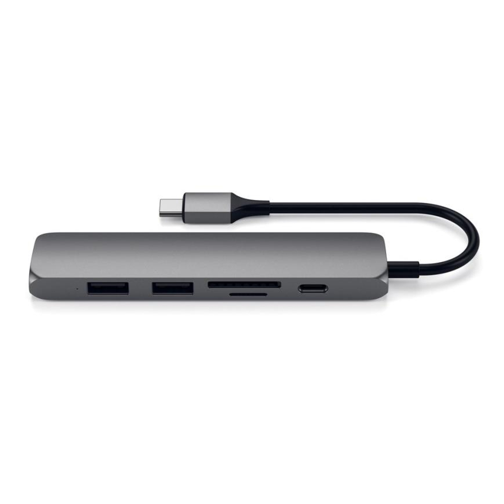 USB-Хаб Satechi Slim Multiport V2 (USB-C) (ST-SCMA2) Подключение: встроенный кабель USB-C. Порты: USB-C (PD 60 Вт), 2 USB-A 3.2 Gen 1, microSD UHS-I, SD UHS-I, HDMI (до 4K 60 Гц)