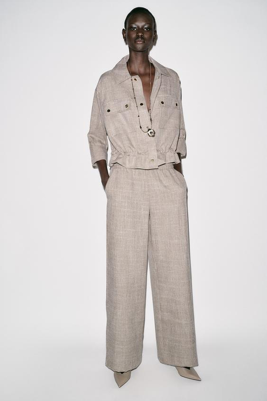 ZARA ШИРОКИЕ БРЮКИ, ПЕСОЧНЫЙ МЕЛАНЖ