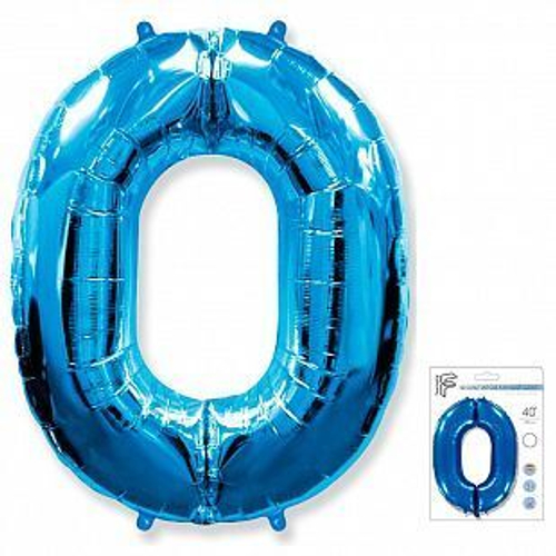 Шар фольгированный Цифра "0" синий 40" с гелием