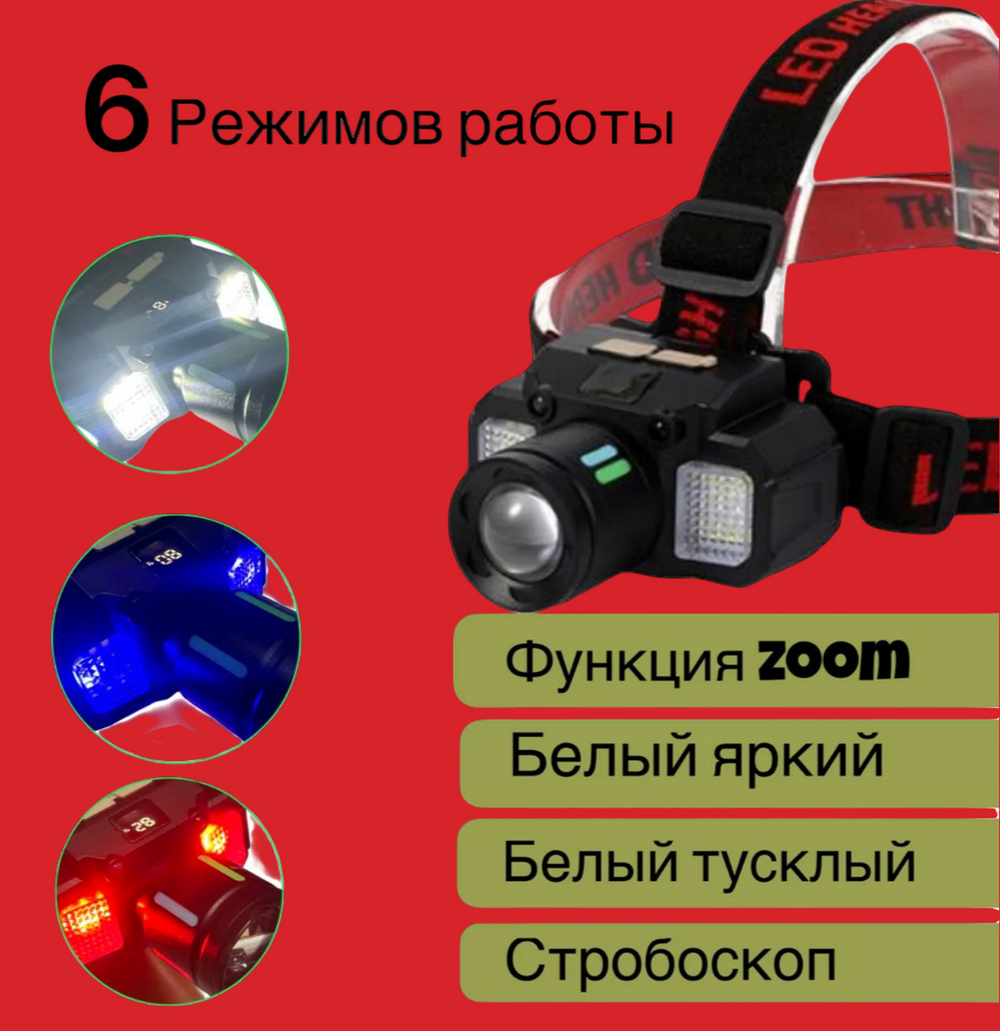 Фонарь налобный яркий Wave sensor Огонь MF-635