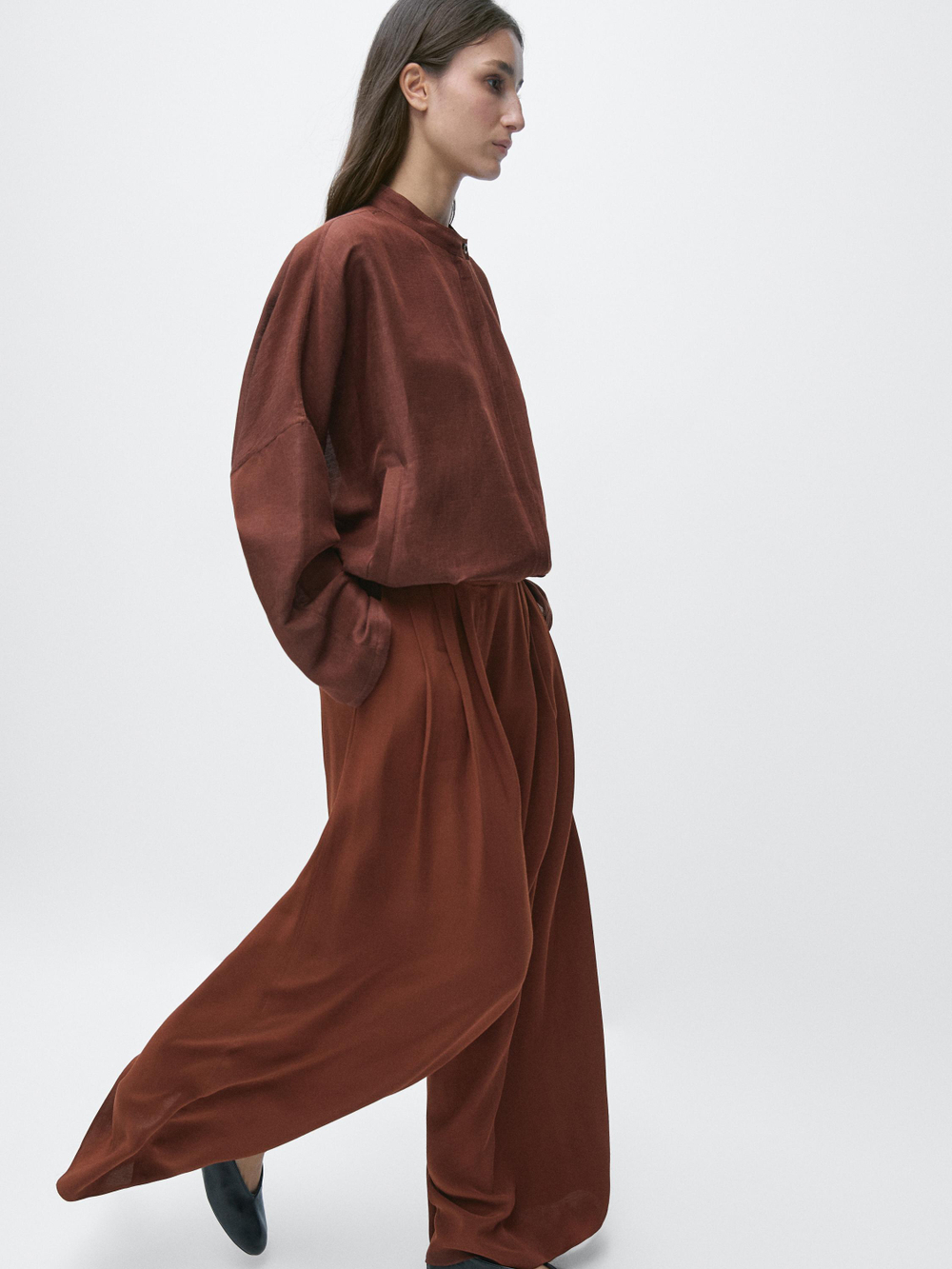 Massimo Dutti Широкие брюки с вытачками и эластичным поясом, оранжевый