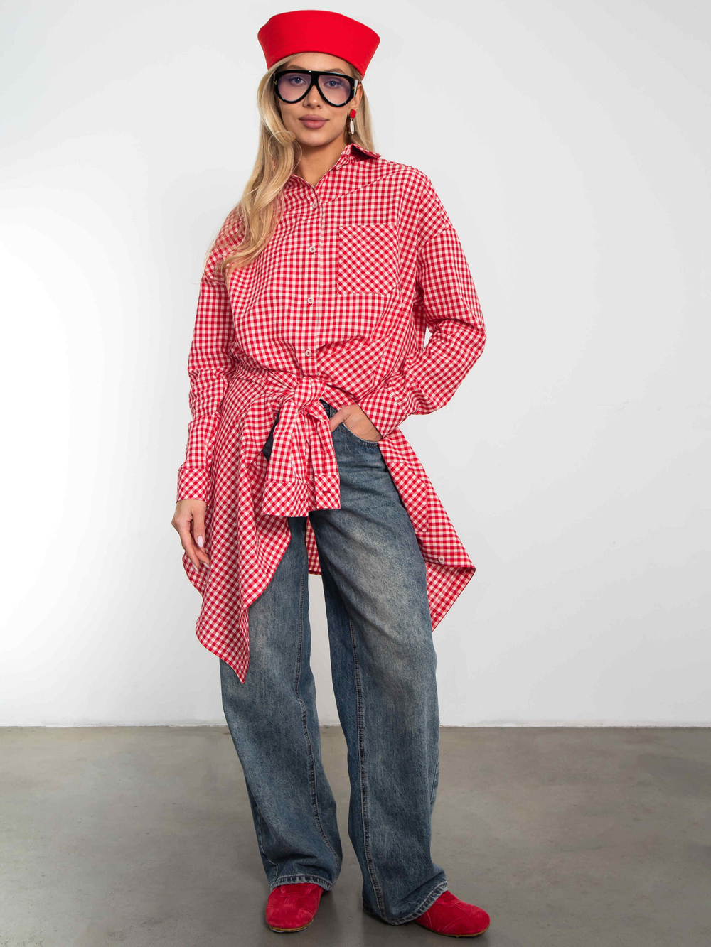 Рубашка Модная клеточка красно-белого цвета