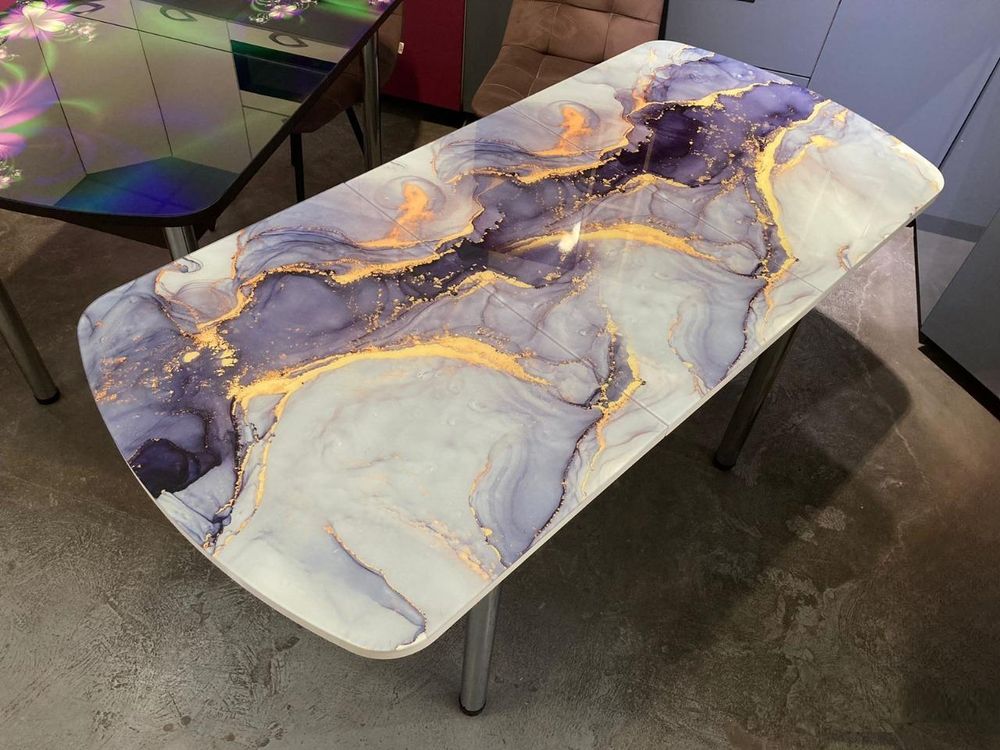 Стол стеклянный с фотопечатью (подстолье прямое раздвижное белое )