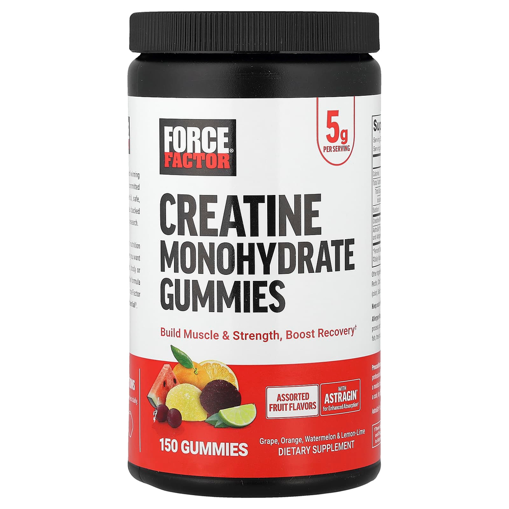 Force Factor, моногидрат креатина, фруктовое ассорти, 150 жевательных таблеток