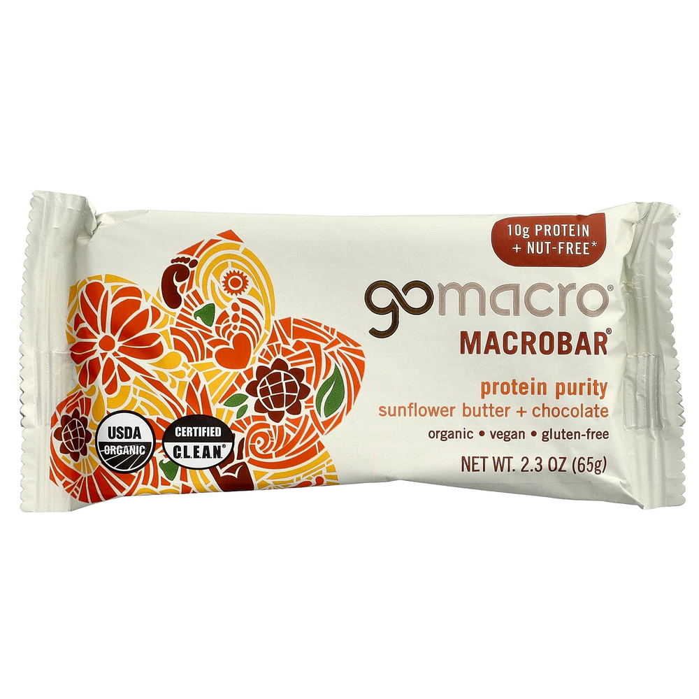 GoMacro, MacroBar®, протеиновый батончик, подсолнечное масло и шоколад, 12 батончиков по 65 г (2,3 унции)