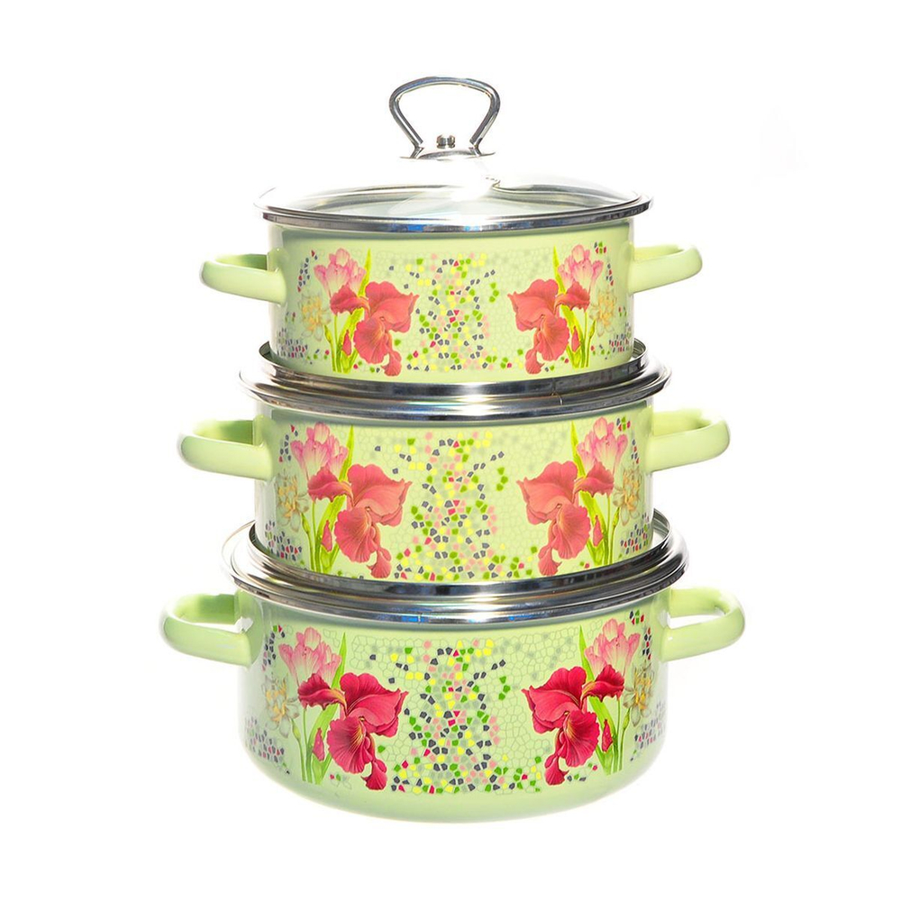 Набор эмалированной посуды 6 пр, кастрюли 2,3,4 л, СтальЭмаль, Мозаика, 8КB051S