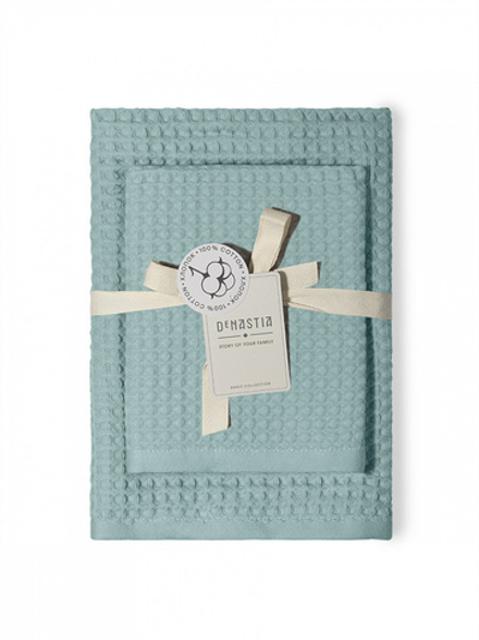 Набор полотенец вафельных 2шт DeNASTIA для бани/сауны 300gsm 70x140/50x90, 100% хлопок, голубой