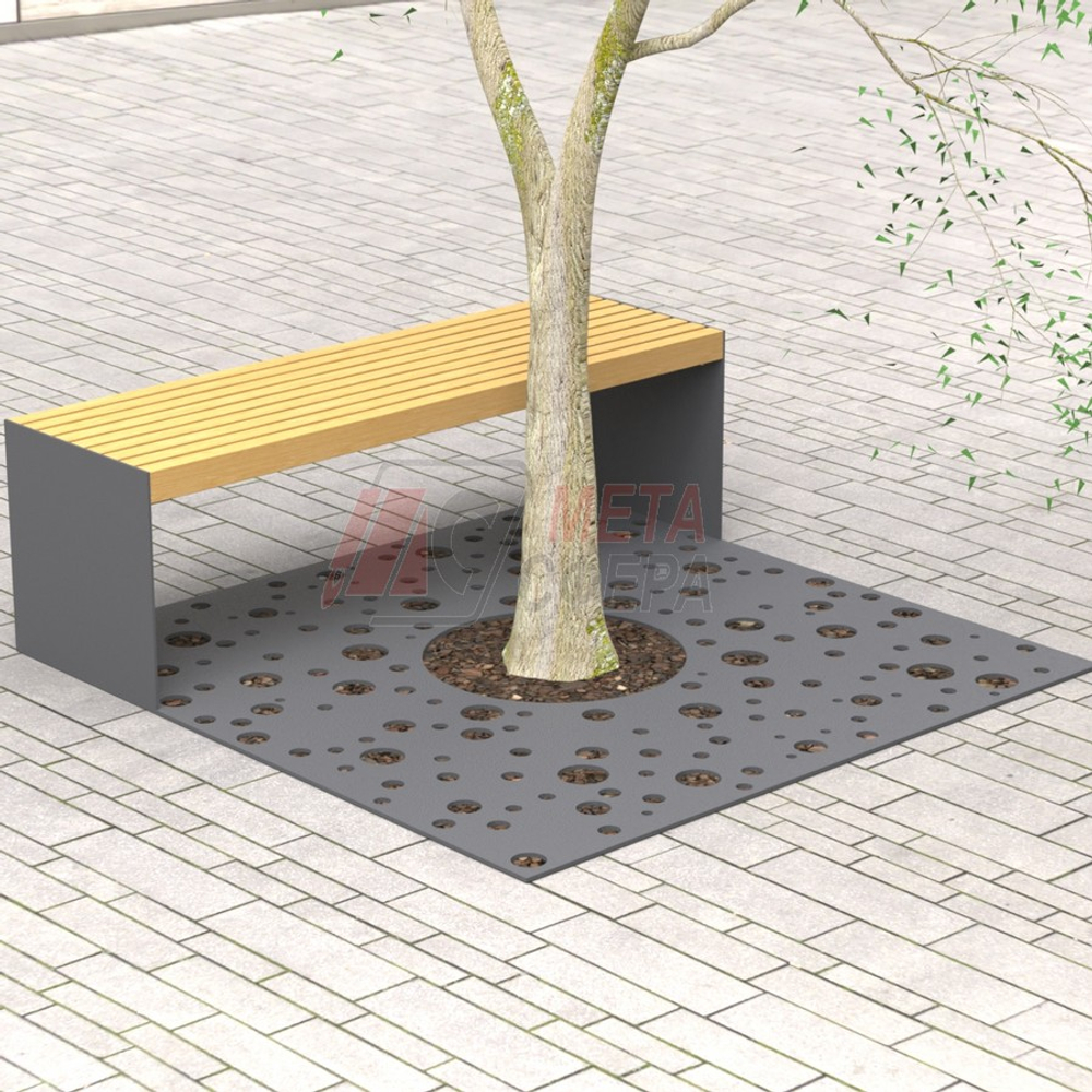 Приствольная решётка квадрат со скамейкой