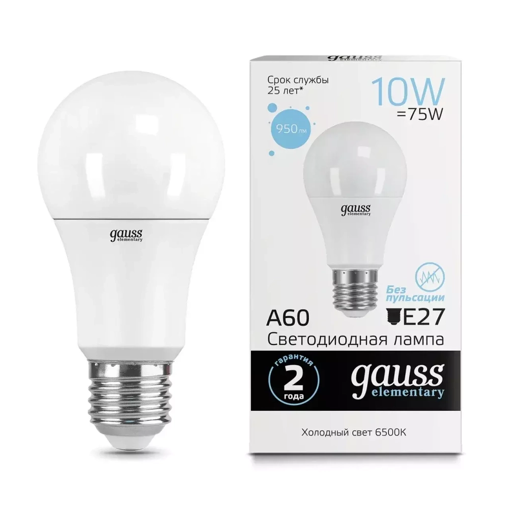 Лампа Gauss LED Elementary A60 10W E27 950lm 6500K  23230