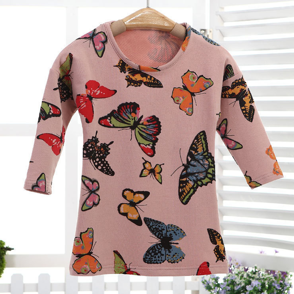 Лонгслив однотонный с принтами бабочек
