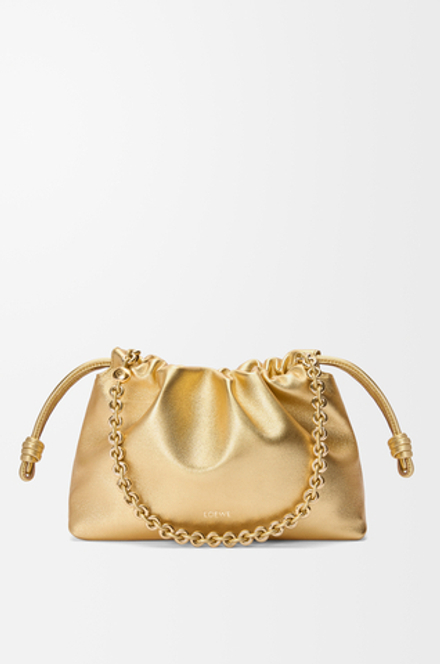 Loewe Средняя сумка-клатч Flamenco из ламинированной овечьей кожи, золотой
