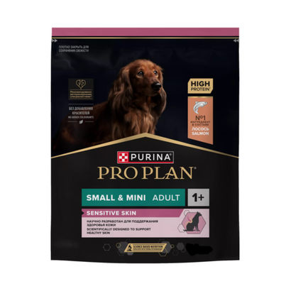 Сухой корм Pro Plan для взрослых собак мелких и карликовых пород с чувствительной кожей, с высоким содержанием лосося