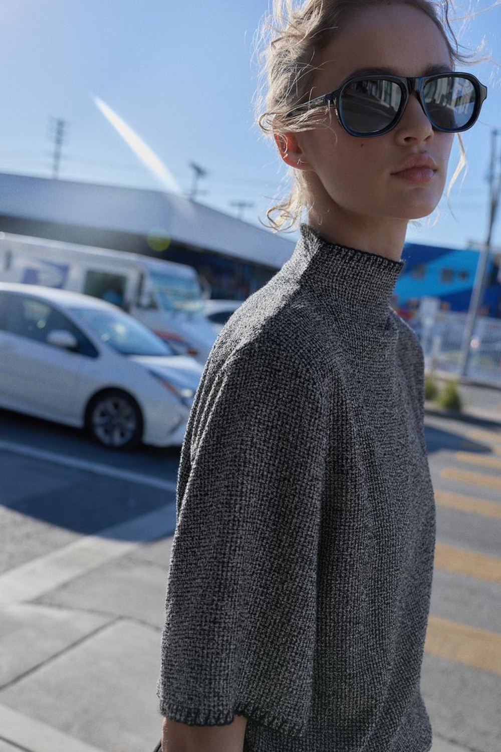 ZARA КОМБИНИРОВАННОЕ ПЛАТЬЕ МИДИ, МЯГКИЙ СЕРЫЙ