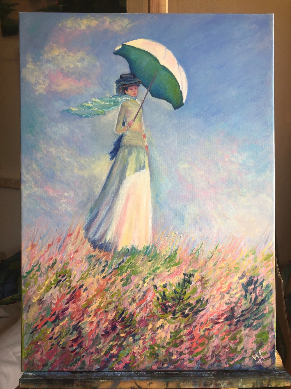 Картина маслом на холсте "Дама с зонтиком" Клода Моне 50х70 см. Ручная работа