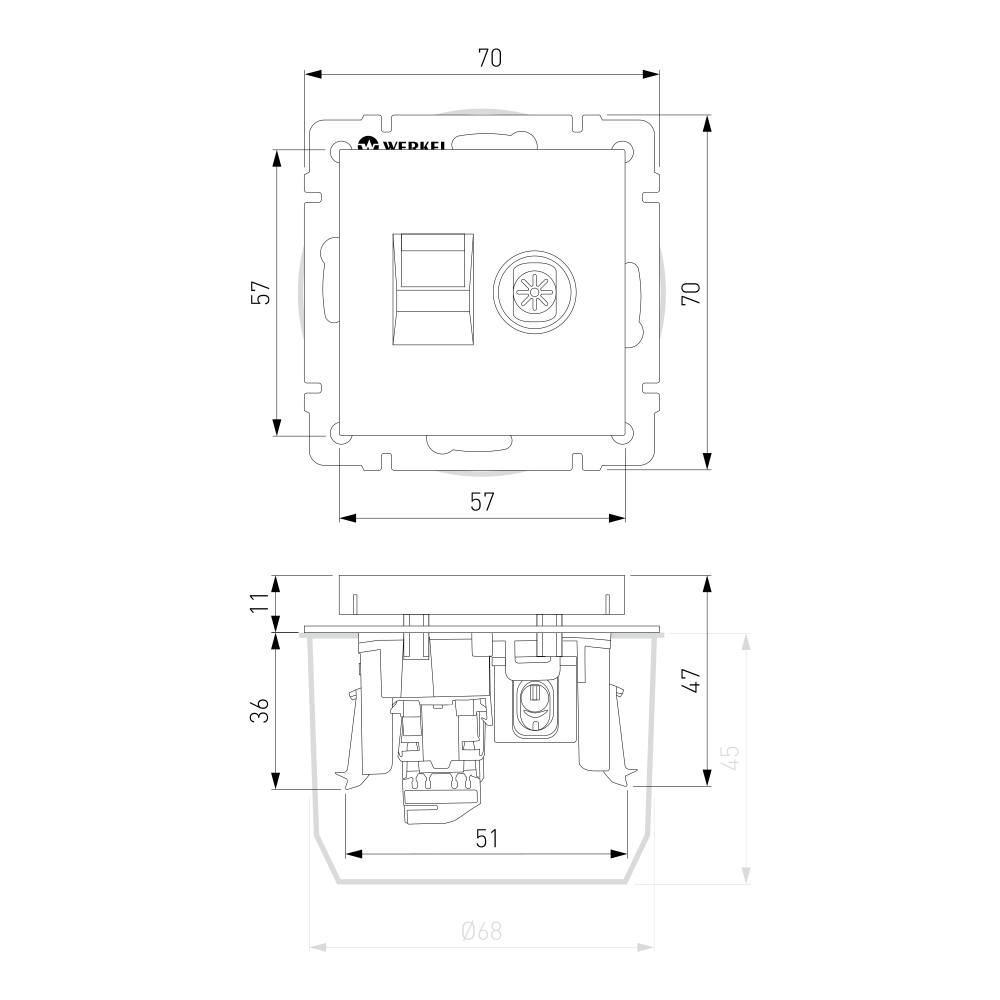 Розетка ТВ+Ethernet RJ-45 6 cat. (слоновая кость) W1181303