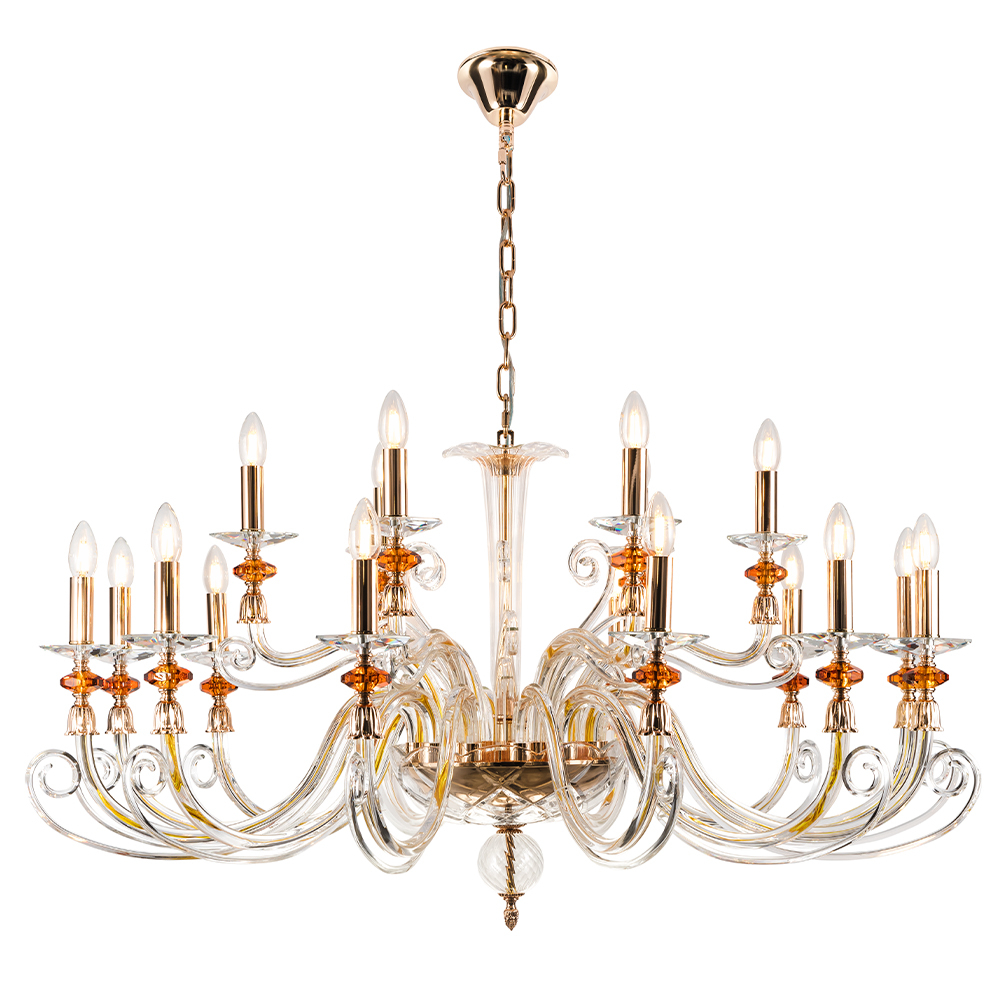 Люстра Crystal Lux CATARINA SP12+6 V2 GOLD/TRANSPARENT-COGNAC