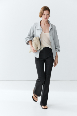 Massimo Dutti Легинсы клеш из кожи наппа, синий